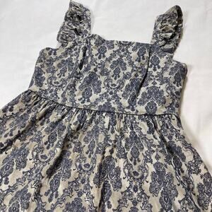 Alter’d State Women’s L Blue Cream Damask Floral Dress Ruffle Straps A-Line
